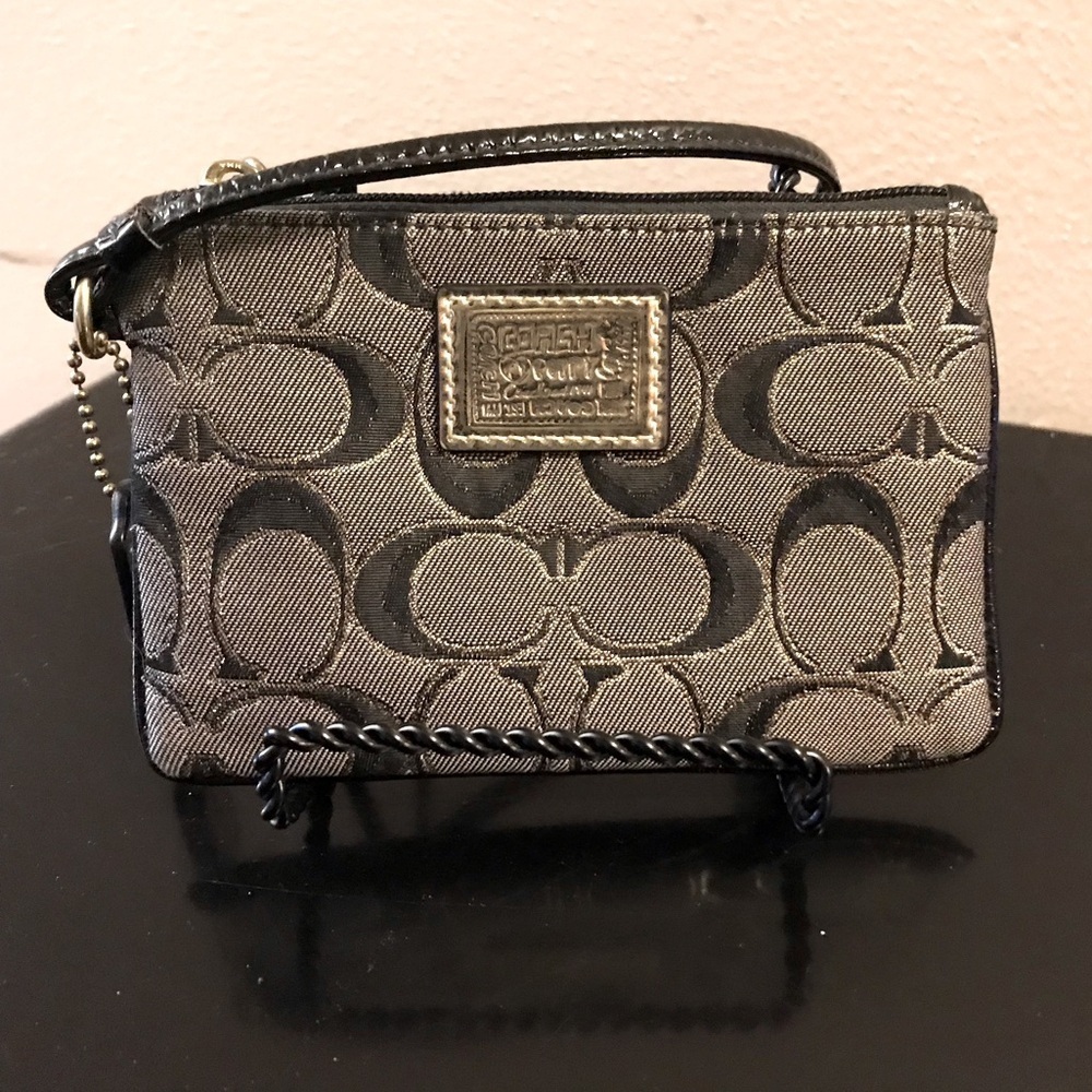 Coach classic black & gold fabric C design wristlet. NWOT - Picture 1 of 4